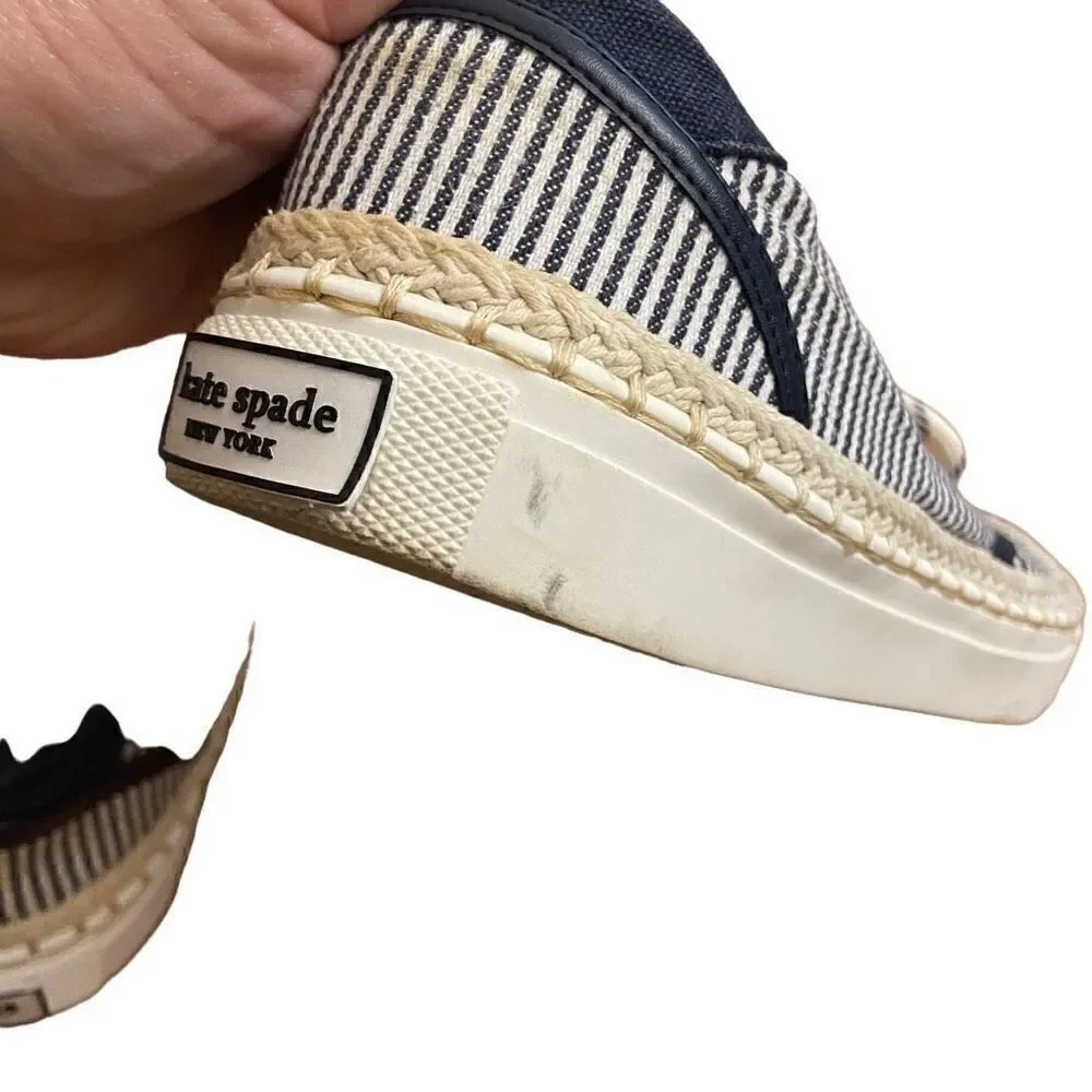 Kate Spade Boat Party Espadrille Sneakers Navy Blue & White Striped Nautical Siz